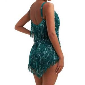 Luxxel | Dresses | New Luxxel Sequin Fringe Mini Dress In Emerald Green
